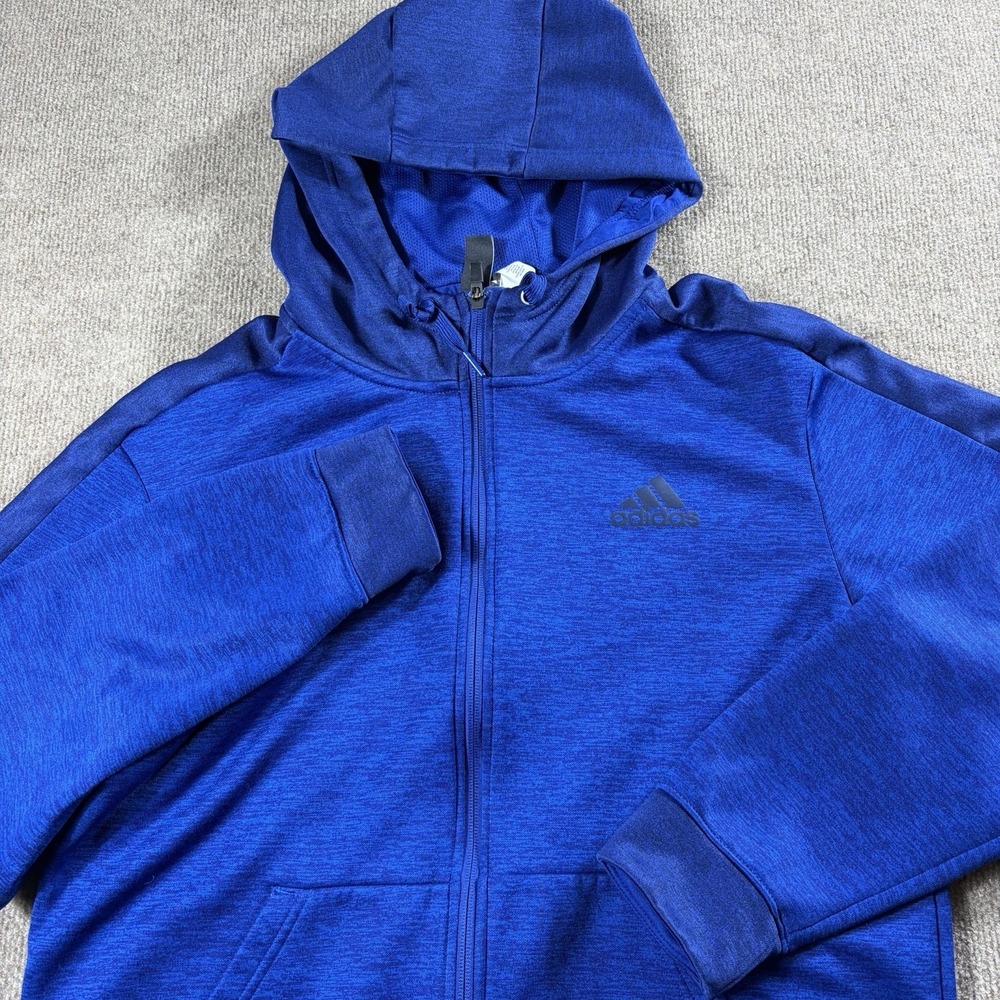 Adidas Mens Medium Blue Full Zip Hoodie Climalite Athletic Jacket